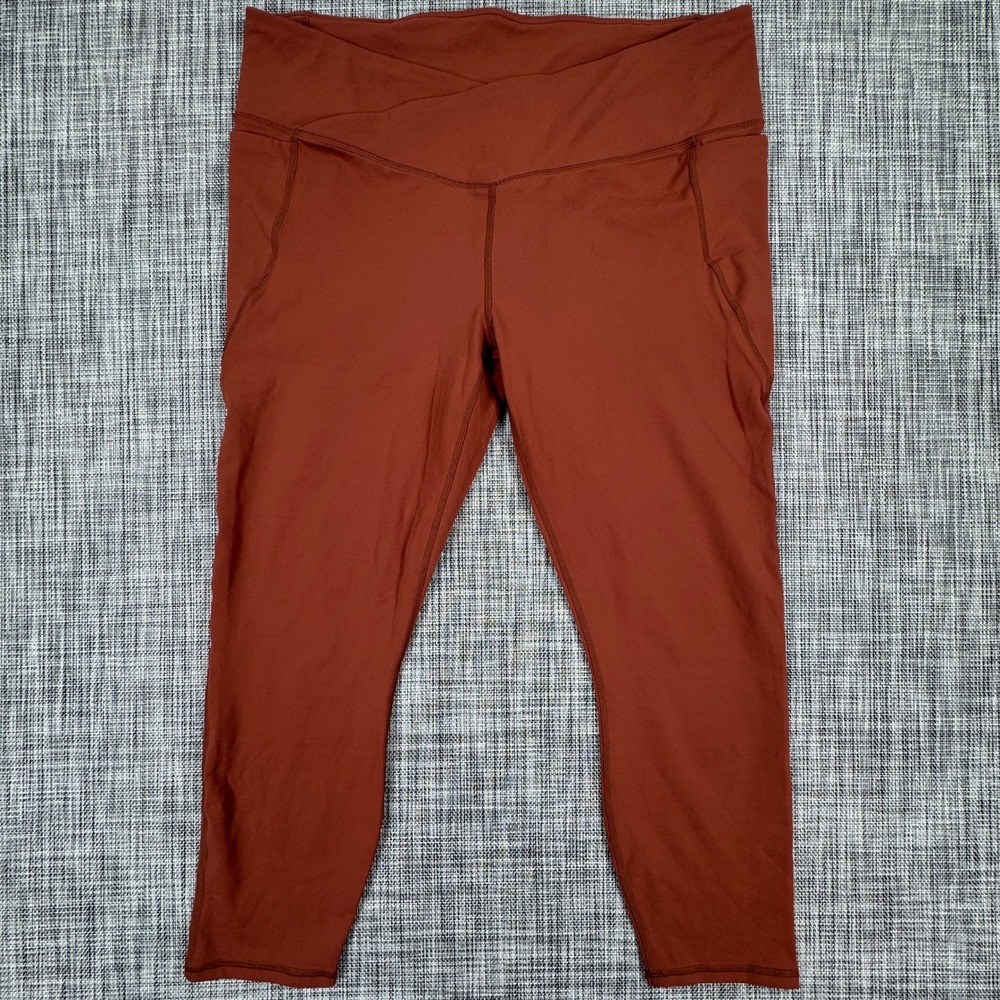 Fabletics Womens PureLuxe Crossover Pocket Leggings Rust Red XXL Yoga Workout